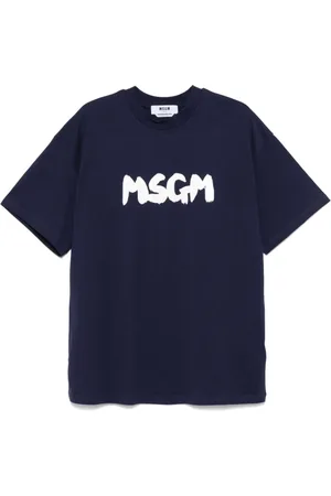 Msgm Tops, Heren, Blauw, L, Katoen, Blauw T-shirt met Gedrukt Logo