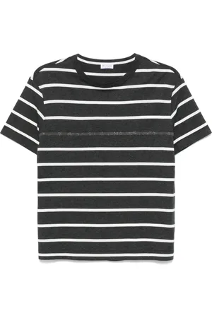 Brunello Cucinelli Tops, Dames, Zwart, L, Katoen, Casual Katoenen Jersey T-shirt
