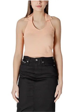 Calvin Klein Tops, Dames, Oranje, M, Katoen, Oranje V-hals Katoenmix Top