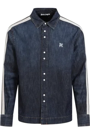 Palm Angels Jassen, Heren, Blauw, M, Denim, Blauw Denim Jack met Witte Banden