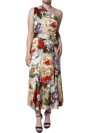 Dolce & Gabbana Kleedjes, Dames, Veelkleurig, M, Bloemen Zijden One Shoulder Maxi Jurk