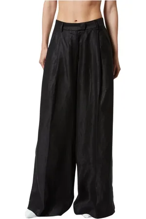 Silvian Heach Broeken, Dames, Zwart, XL, Linnen, Wide Broeken
