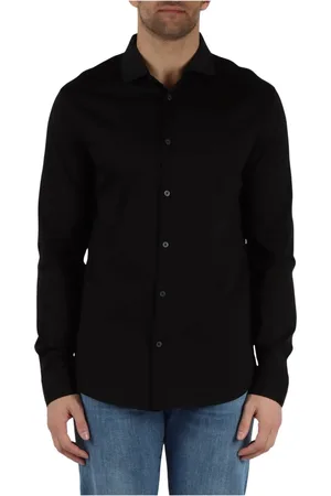 Armani Exchange Overhemden, Heren, Zwart, L, Katoen, Zwarte klassieke shirt met logo borduurwerk