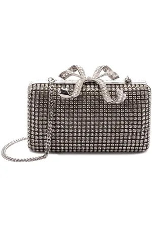 Self-Portrait Tassen, Dames, Grijs, ONE Size, Zilvertinten clutch met strikdetail