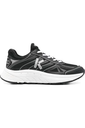 Kenzo Schoenen, Heren, Zwart, 43 EU, Zwarte Mesh Sneakers Logo Print