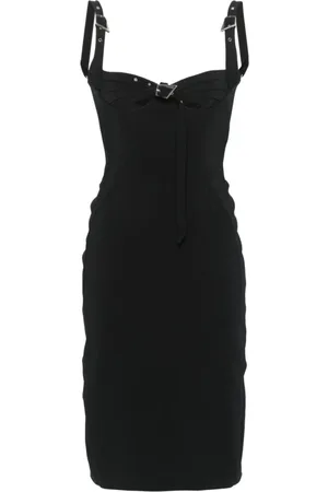 MUGLER Kleedjes, Dames, Zwart, S, Zwarte Bustier Midi Jurk