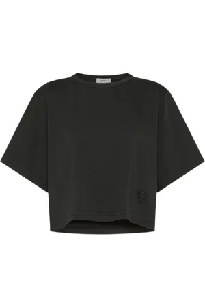 FORTE FORTE Tops, Dames, Zwart, M, Katoen, Zwarte Crop T-shirt Katoenen Jersey