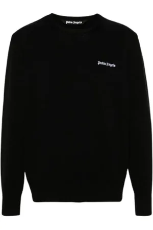 Palm Angels Truien, Heren, Zwart, XL, Katoen, Zwarte Logo Sweater met ronde hals