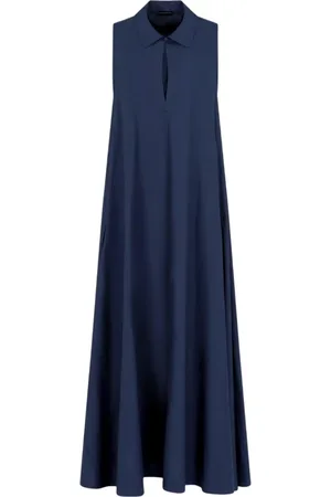 Emporio Armani Kleedjes, Dames, Blauw, S, Katoen, Blauwe Popeline Mouwloze Jurk met Verborgen Zijzakken