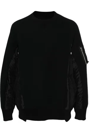 SACAI Sweatshirts & Hoodies, Heren, Zwart, M, Katoen, Zwarte Crew Neck Sweater met Ritszak