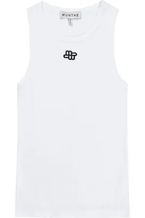 Munthe Tops, Dames, Wit, 2Xs, Katoen, Top met geborduurd logo detail