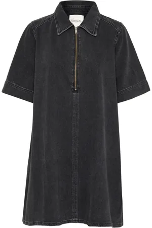 My Essential Wardrobe Kleedjes, Dames, Zwart, L, Denim, Denim Zipdress Donkergrijze Wassing