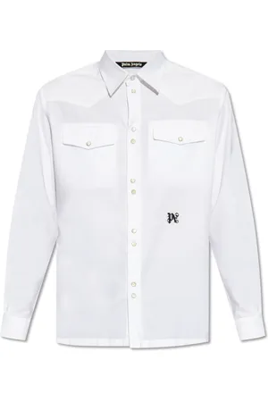 Palm Angels Overhemden, Heren, Wit, S, Katoen, Gestreept overhemd