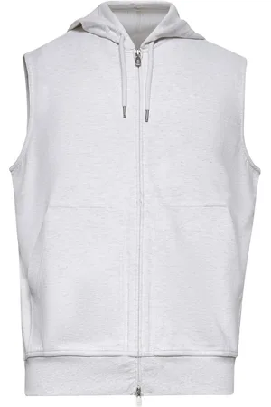 Brunello Cucinelli Sweatshirts & Hoodies, Heren, Grijs, 2Xl, Katoen, Ecru Mouwloze Hoodie met Rits