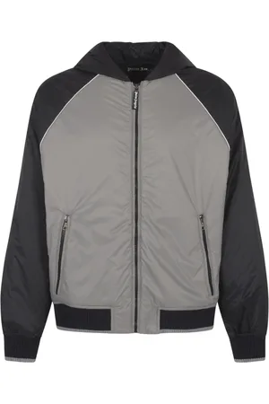 Palm Angels Jassen, Heren, Grijs, L, Polyester, Curved Logo Windbreaker