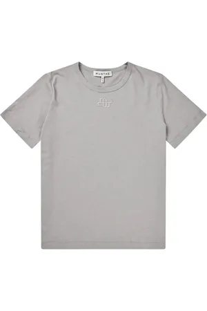 Munthe Tops, Dames, Grijs, L, Katoen, Katoenen T-shirt met Embleem Borduurwerk