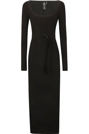 Norma Kamali Kleedjes, Dames, Zwart, M, Polyester, Zwarte Zijsplit Jurk
