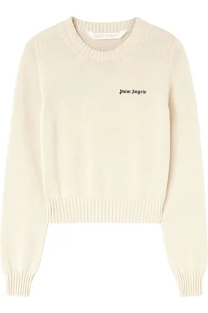 Palm Angels Truien, Dames, , L, Katoen, Geborduurde Logo Trui