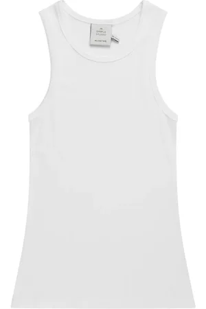 Munthe Tops, Dames, Wit, XS, Geribbelde Peach Top T-shirts