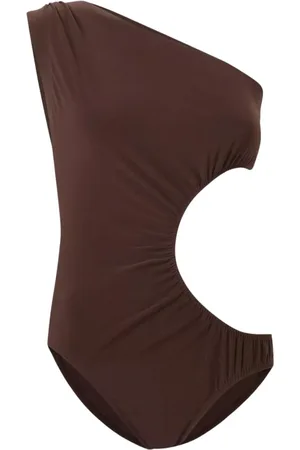 Norma Kamali Badkleding, Dames, Bruin, M, Polyester, Badpak uit één stuk met sunburst-uitsparing