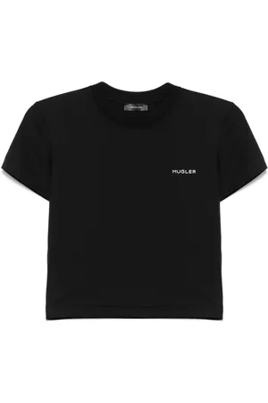 MUGLER Tops, Dames, Zwart, S, Katoen, T-shirt met ronde hals en logo