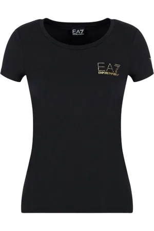 EA7 Tops, Dames, Zwart, S, Katoen, Zwarte katoenen dames T-shirt