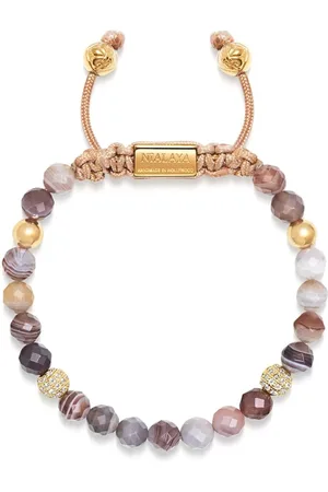Nialaya Accessoires, Dames, Geel, L, Nylon, Kralenarmband met Botswana Agaat