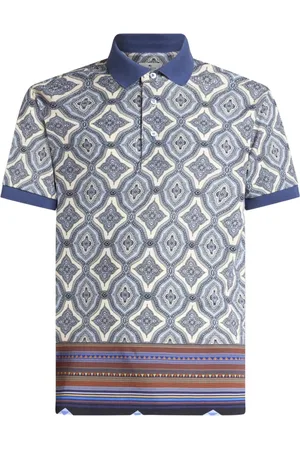 Etro Tops, Heren, Blauw, M, Katoen, Blauw Geometrisch Poloshirt