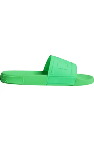Dolce & Gabbana Schoenen, Heren, Groen, 44 EU, Leer, Groene Leren Slides Sandalen