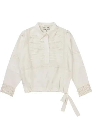 Munthe Blouses & Shirts, Dames, Wit, XL, Katoen, Geborduurde top met tailleband