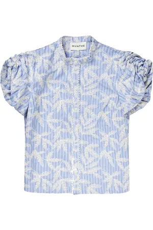 Munthe Blouses & Shirts, Dames, Blauw, L, Katoen, Geborduurde Top