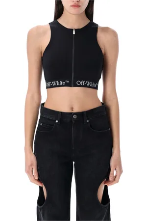 OFF-WHITE Tops, Dames, Zwart, S, Logo Band Zip Top
