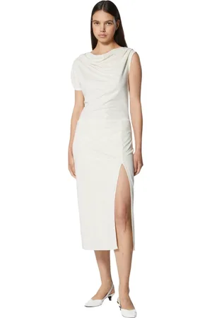 Silvian Heach Kleedjes, Dames, Wit, XS, Polyester, Midi jurk met plooien en zijwaartse split