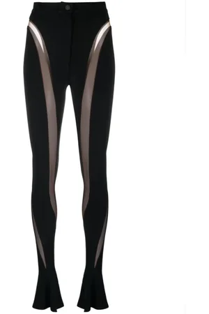 MUGLER Broeken, Dames, Zwart, S, Leggings met transparante panelen en uitlopende pijpen