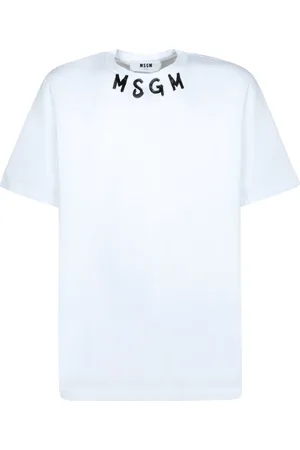 Msgm Tops, Heren, Wit, L, Katoen, Zwart Logo T-shirt, Korte Mouwen