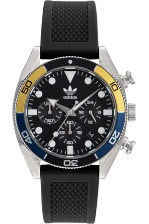 adidas Accessoires, Heren, Zwart, ONE Size, Tweed, Zwarte Siliconen Chronograaf Horloge