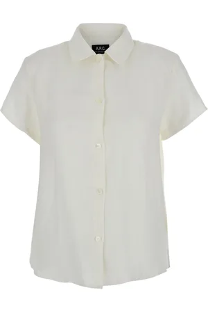 A.P.C. Blouses & Shirts, Dames, Wit, 2Xs, Linnen, Witte Linnen Overhemd Klassieke Kraag Korte Mouwen