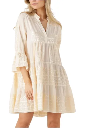 Greek Archaic Kori Kleedjes, Dames, , L, Denim, Ecru Mini Jurk voor Zomerse Dagen