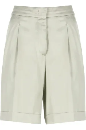 PESERICO SIGN Korte broeken, Dames, Groen, S, Linnen, Groene Linnen Shorts met Zakken
