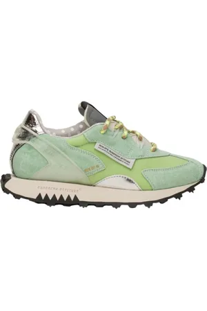 RUN OF Schoenen, Dames, Groen, 38 EU, Leer, Mintgroene Sneaker - Stijlvol Comfort