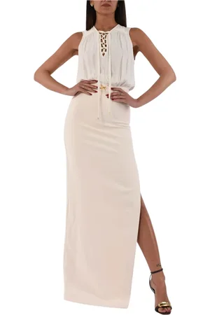 Elisabetta Franchi Kleedjes, Dames, , M, Lange Crêpe Jurk met Georgette Veters