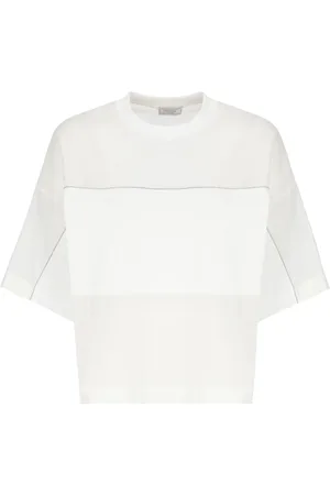 PESERICO SIGN Tops, Dames, Wit, M, Katoen, Witte Katoen Zijden T-shirt Ronde Hals