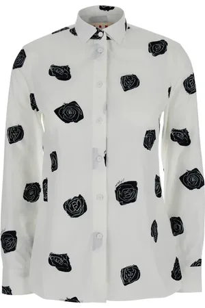 Marni Blouses & Shirts, Dames, Wit, S, Katoen, Witte Bloemenshirt Klassieke Kraag Katoen