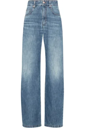Brunello Cucinelli Jeans, Dames, Blauw, S, Denim, Blauwe Jeans met Verborgen Rits