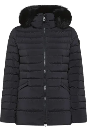 Peuterey Jassen, Dames, Zwart, M, Polyester, Lichtgewicht donsjack met vossenbont