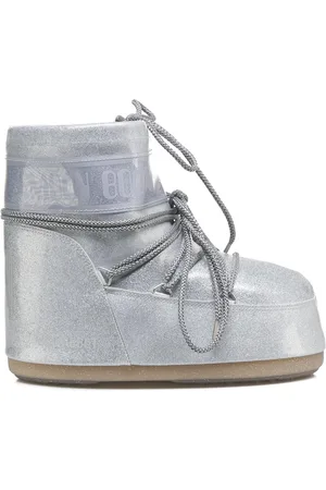 Moon Boot Schoenen, Dames, Grijs, 36 EU, Leer, Icon Low Zilveren Glitter Laarzen