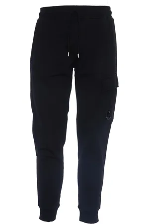 C.P. Company Broeken, Heren, Zwart, L, Katoen, Zwarte Cargo Trainingsbroeken Diagonaal Fleece