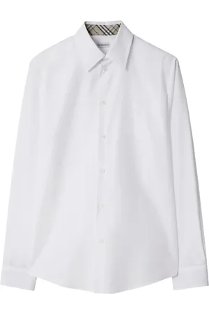 Burberry Blouses & Shirts, Dames, Wit, M, Geborduurd Logo Wit Overhemd Klassieke Kraag