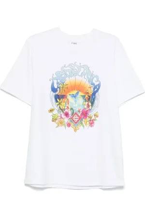 Casablanca Tops, Heren, Wit, XL, Katoen, T-shirt met grafische print van katoen met korte mouwen