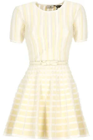 Elisabetta Franchi Kleedjes, Dames, Geel, L, Gele Viscose Jurk met Ronde Hals